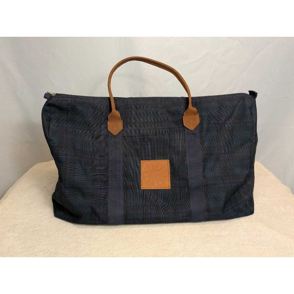 SEC Conference Duffle Bag Navy Plaid Leather Trim Travel Weekender NCAA